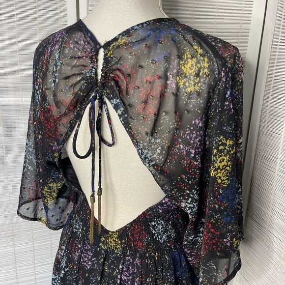 Free People Anna Metallic Black Base Multicolored Smocked Dress Size S - Picture 5 of 9